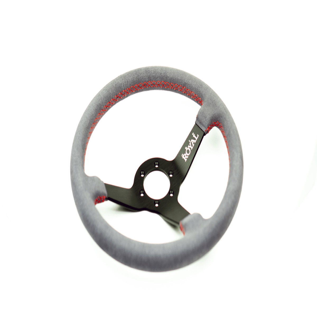 Grip Royal Brute 350mm Deep Dish Steering Wheel w/ Grey Suede Grip and Red Stitching